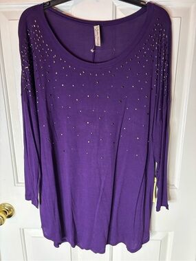 Women’s Purple Studded Women's Long-Sleeve Blouse Size 3X Brand New